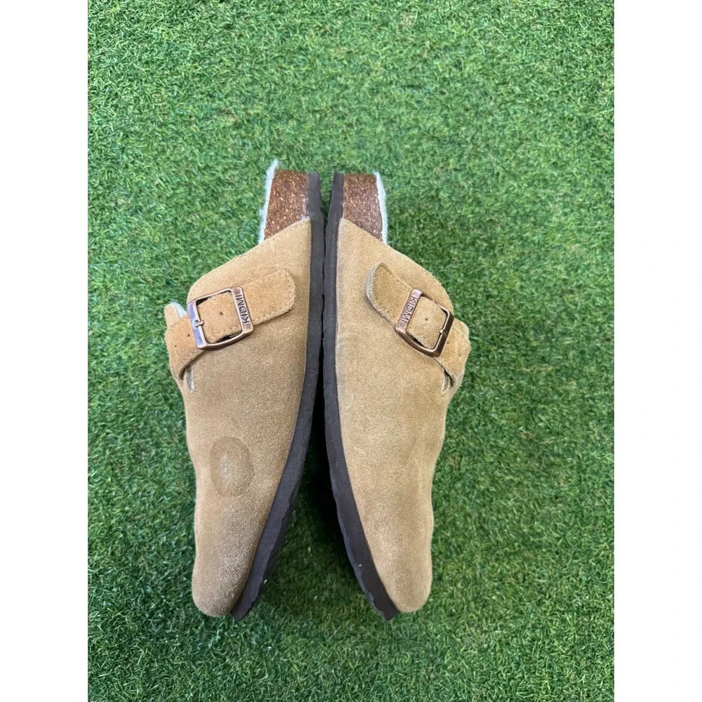 KIDMI Mens Suede Clogs‎ Faux Shearling Lined Buckle Mules Tan Size 8